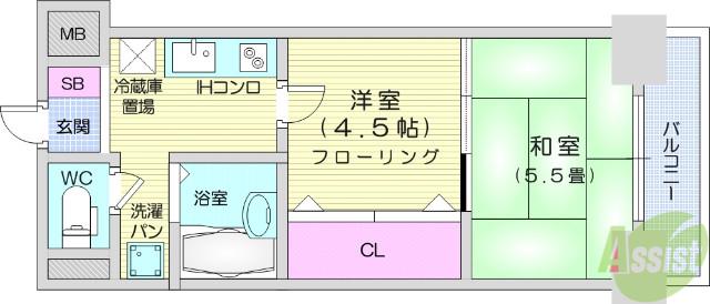 リビングステージ東仙台(2K/4階)の間取り写真
