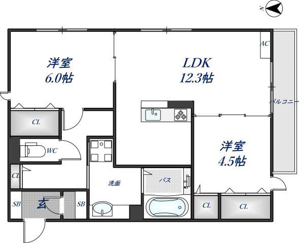 オルソ A棟(2LDK/3階)の間取り写真