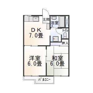 タウニィ山本 B棟(2DK/2階)の間取り写真
