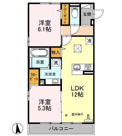 オリヴィエ(2LDK/2階)の間取り写真