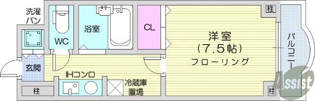 シャングリラ八幡(1K/2階)の間取り写真