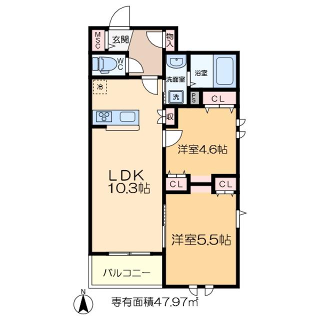レ セレニタII(2LDK/1階)の間取り写真