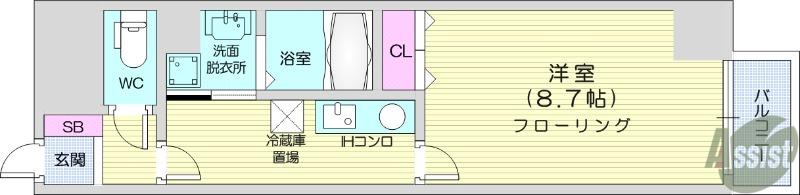 SANKYO国分町ビル(1K/9階)の間取り写真