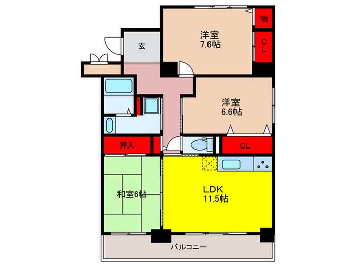 グラシア箕面(3LDK/5階)の間取り写真