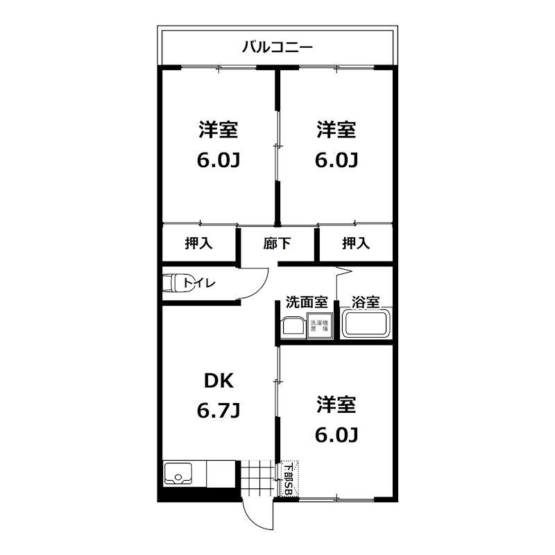棚網レジデンス(3DK/5階)の間取り写真