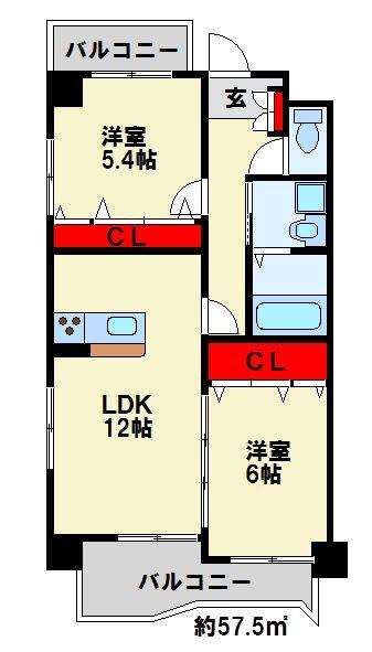 ノーブル三ヶ森(2LDK/3階)の間取り写真