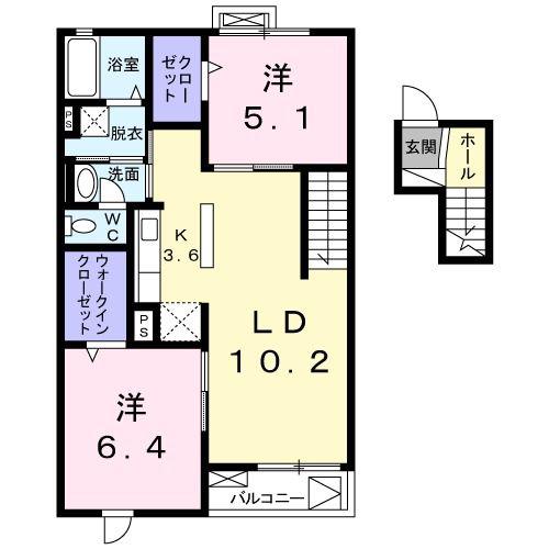 グラン ヒルズ(2LDK/4階)の間取り写真