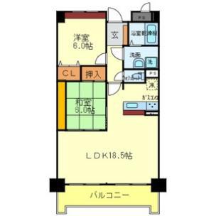 サンダモン北勘(2LDK/3階)の間取り写真