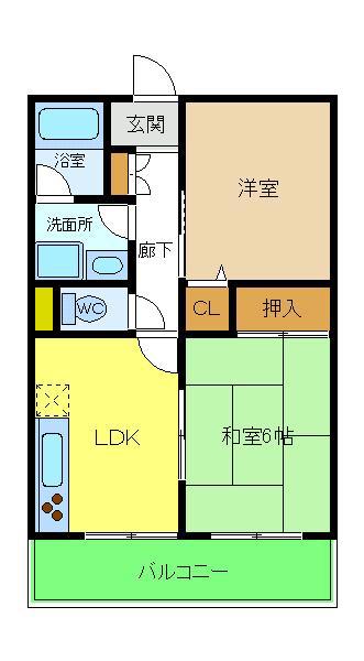 シャトー中三(2DK/3階)の間取り写真