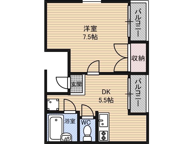 ゴトーハイツ高殿(1DK/3階)の間取り写真