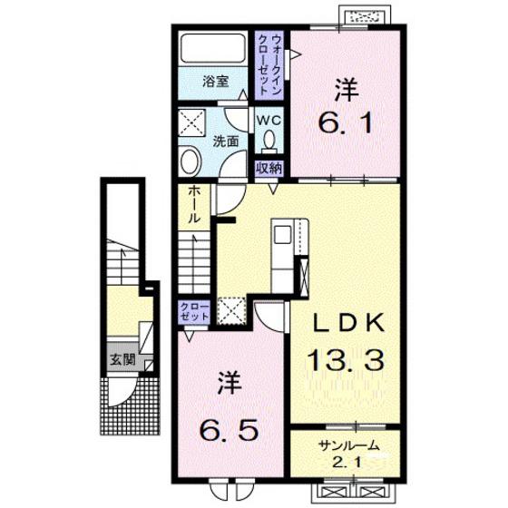 フローラシオン手屋(2LDK/2階)の間取り写真