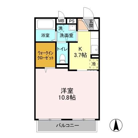 パークハイム長宮II(1K/1階)の間取り写真