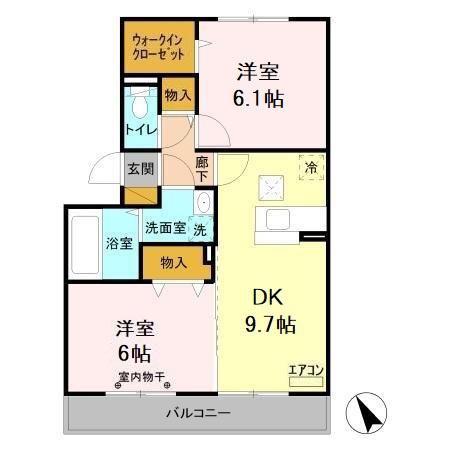 コスモパークA(2DK/1階)の間取り写真