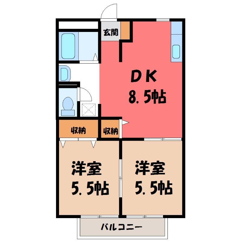 ピーノヴェントC(2DK/2階)の間取り写真