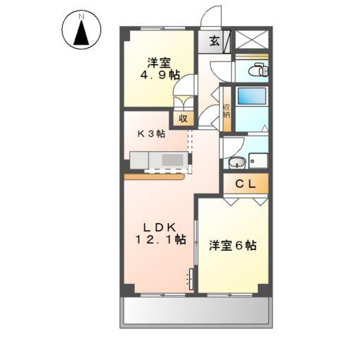 プランドール・エム(2LDK/2階)の間取り写真