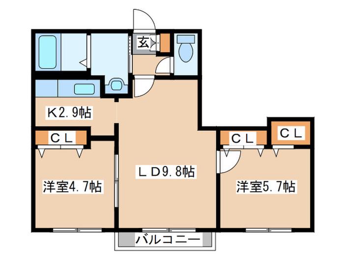 コローレ桑園(2LDK/3階)の間取り写真