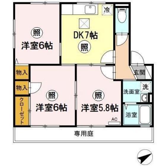 シャルマン B棟(3DK/1階)の間取り写真