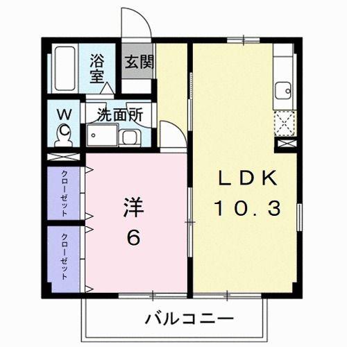 マイルドオーク(1LDK/1階)の間取り写真