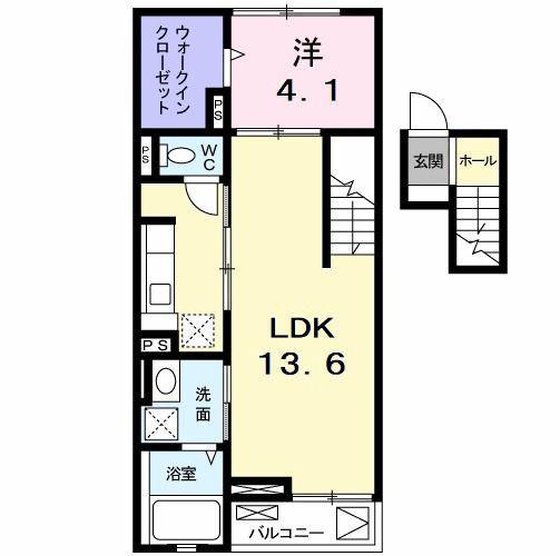 ラッキー・クローバー2(1LDK/4階)の間取り写真
