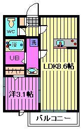 ガーデンヒルズ宮原(1LDK/2階)の間取り写真