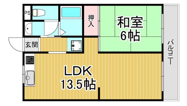 IO甲子園2番館(1LDK/1階)の間取り写真