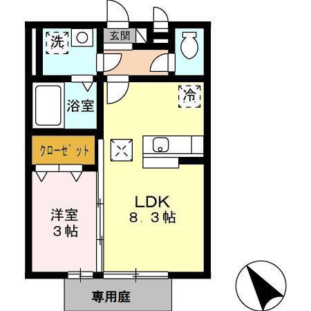 ハートフルハイツ(1LDK/1階)の間取り写真