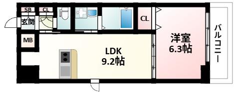 フローレンス江坂(1LDK/9階)の間取り写真