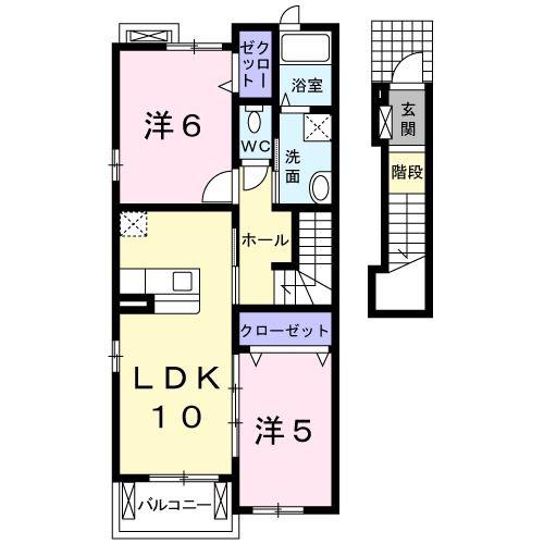 ラブリー・ゼファーA(2LDK/2階)の間取り写真