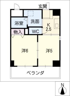 ブルーム名駅(2K/6階)の間取り写真