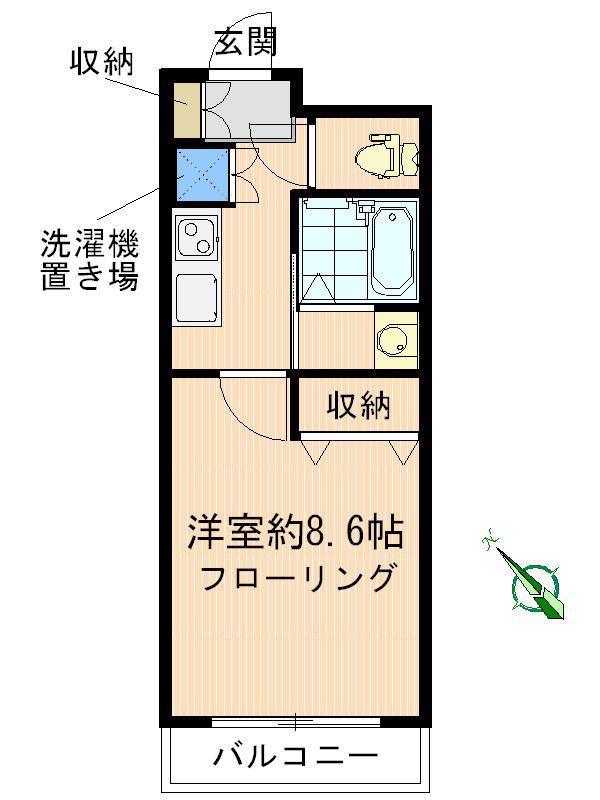 ヴェルデュール中町(1K/1階)の間取り写真