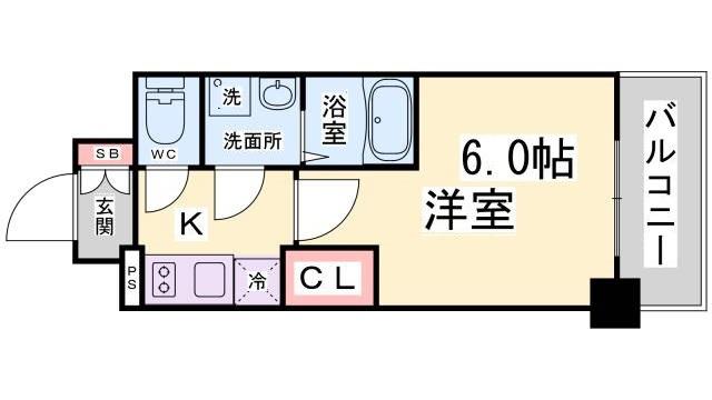 エスリード神戸兵庫駅アクアヴィラ(1K/5階)の間取り写真