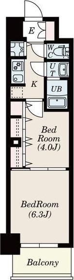 S-RESIDENCE六番町(2K/4階)の間取り写真