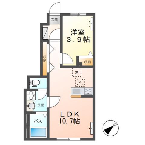 DUE ACERO.K III(1LDK/1階)の間取り写真