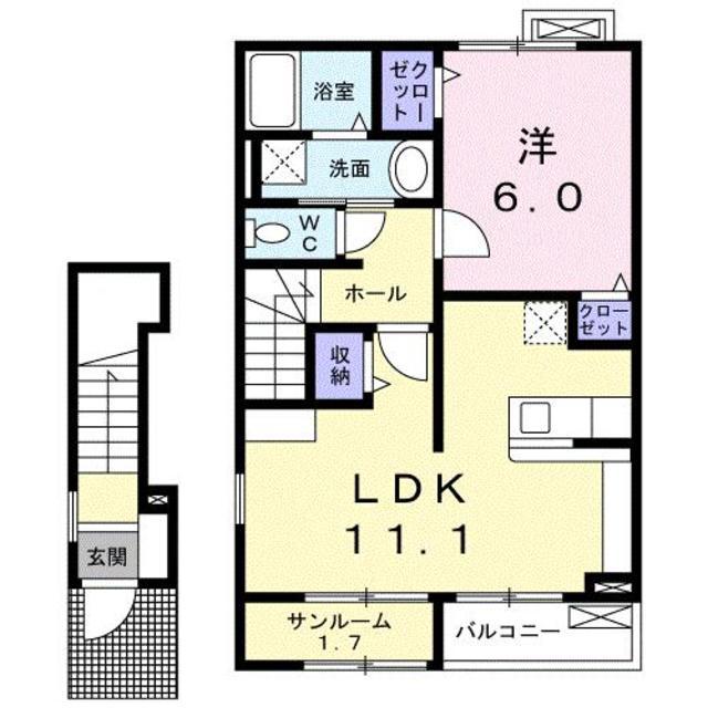 フィオーレ・ミルト(1LDK/2階)の間取り写真