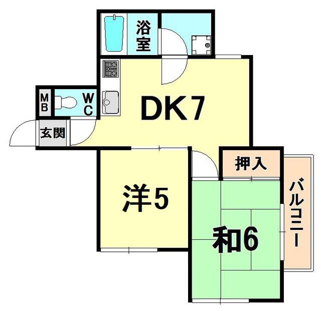 ロイヤルメゾン塚口V(2DK/4階)の間取り写真