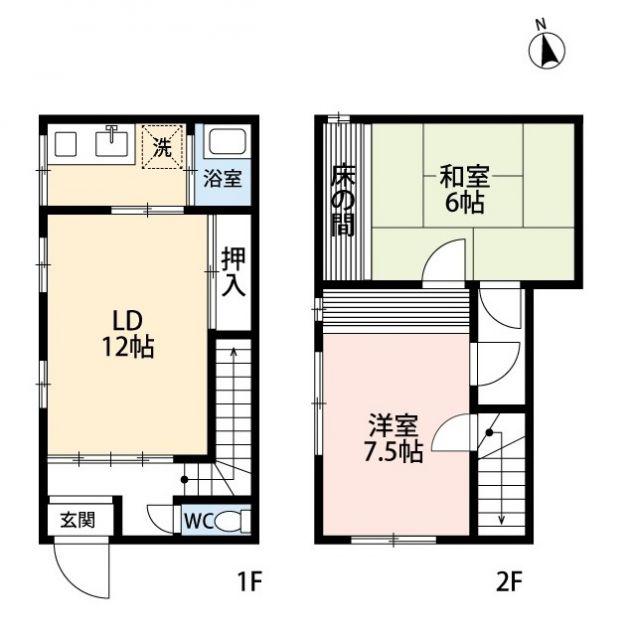 ブルーセルレアン燕吉田(2LDK/1階)の間取り写真