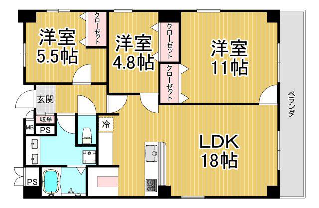 菟原ビル(3LDK/3階)の間取り写真