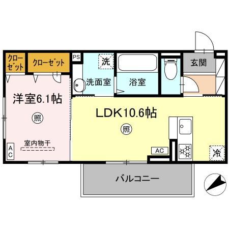 D-ROOM パレットハウス(1LDK/2階)の間取り写真