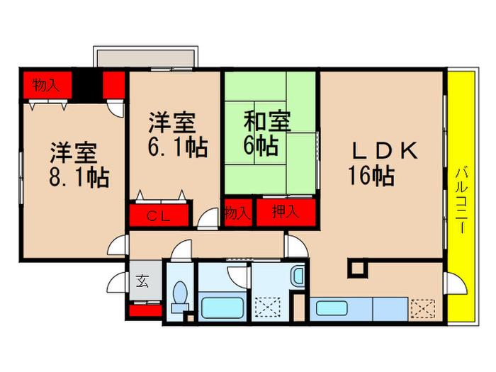 シャトーイノハナ(3LDK/3階)の間取り写真