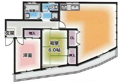 鯉川マンション(2LDK/8階)の間取り写真