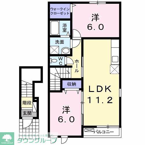 ハレオリB(2LDK/2階)の間取り写真
