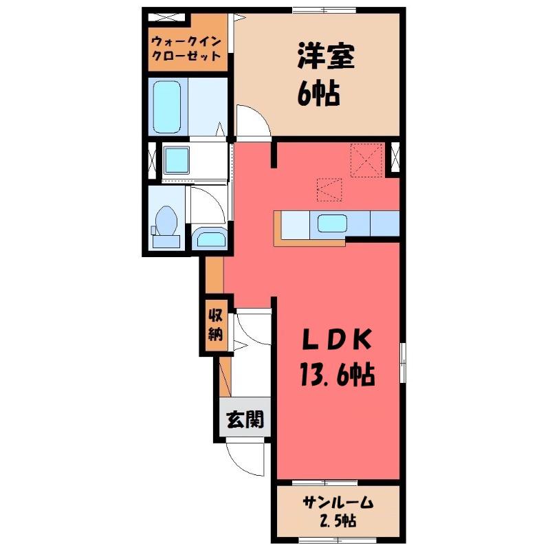 チャンティックIVファイブテンB(1LDK/1階)の間取り写真