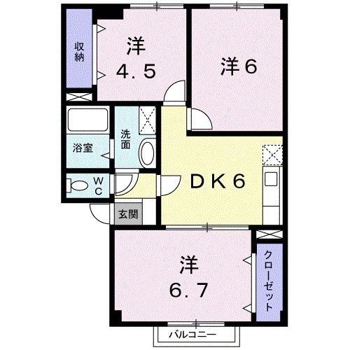 エスポワール赤田(2LDK/2階)の間取り写真