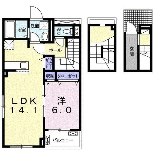 サニーコートE棟(1LDK/3階)の間取り写真