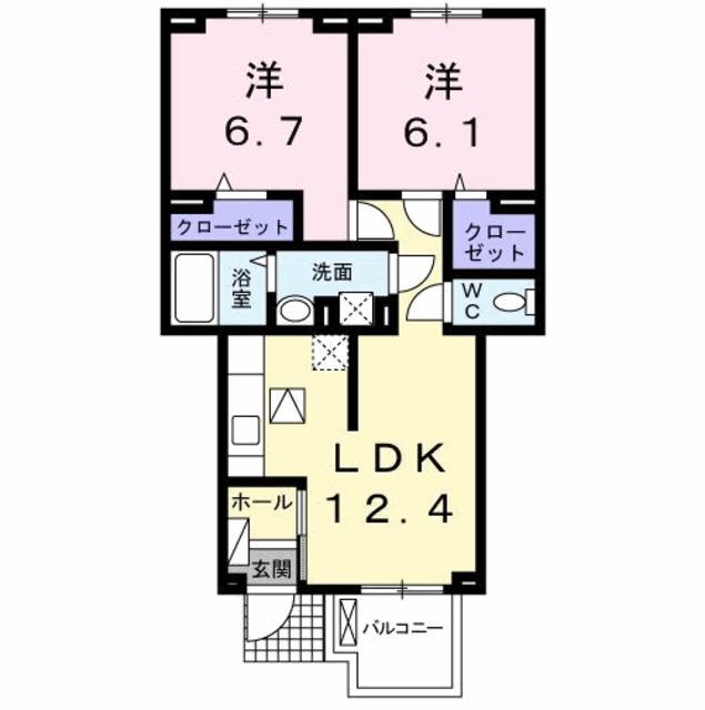 ルアーナ山城(2LDK/1階)の間取り写真