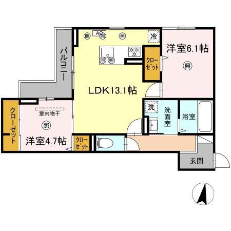 プリモ石井城(2LDK/2階)の間取り写真