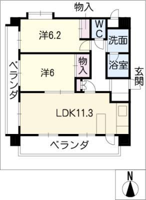アブレスト平針(2LDK/1階)の間取り写真