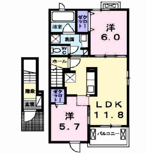 ビッグサイドA(2LDK/2階)の間取り写真