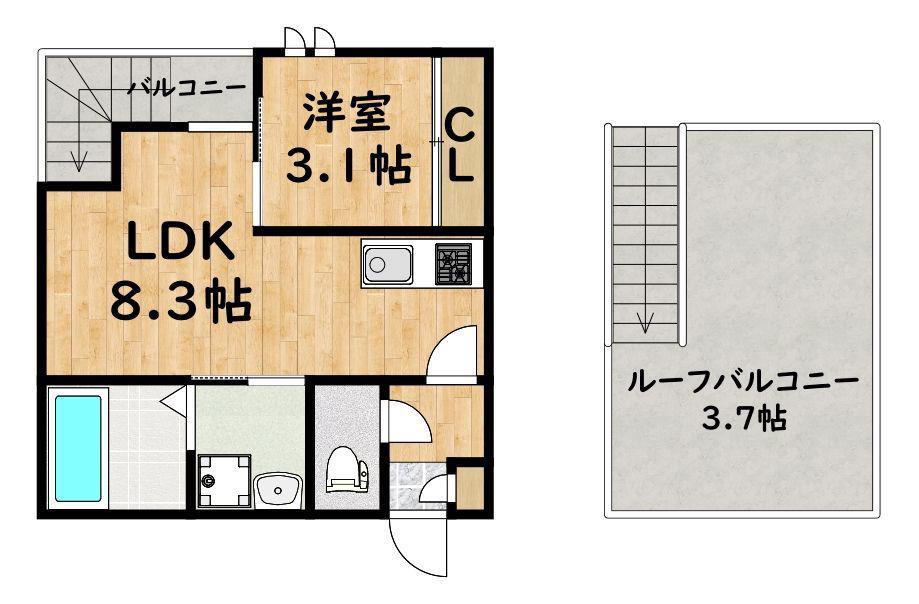 GRANDTIC サンメゾン博多II(1LDK/2階)の間取り写真