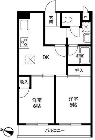 サンヒルズ東戸塚(2DK/1階)の間取り写真